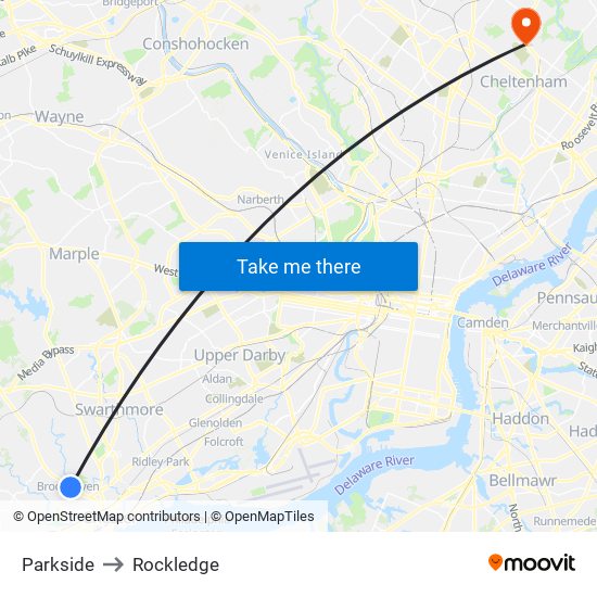 Parkside to Rockledge map