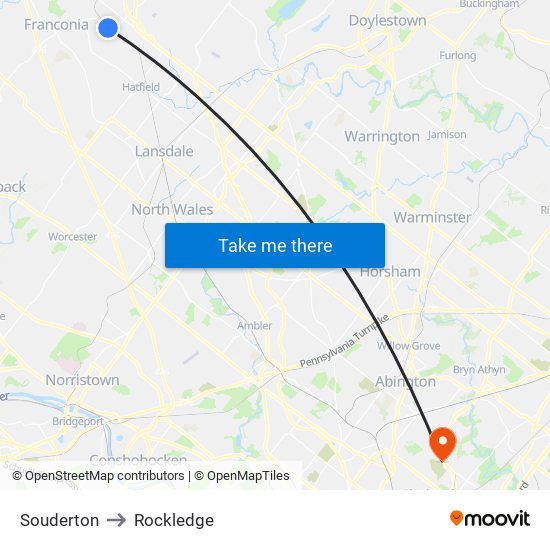 Souderton to Rockledge map