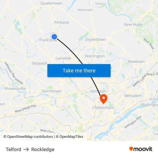 Telford to Rockledge map