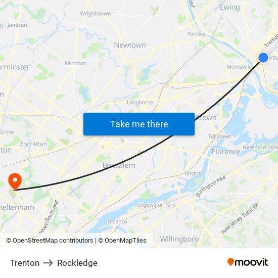 Trenton to Rockledge map