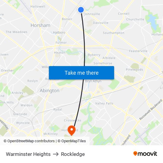 Warminster Heights to Rockledge map