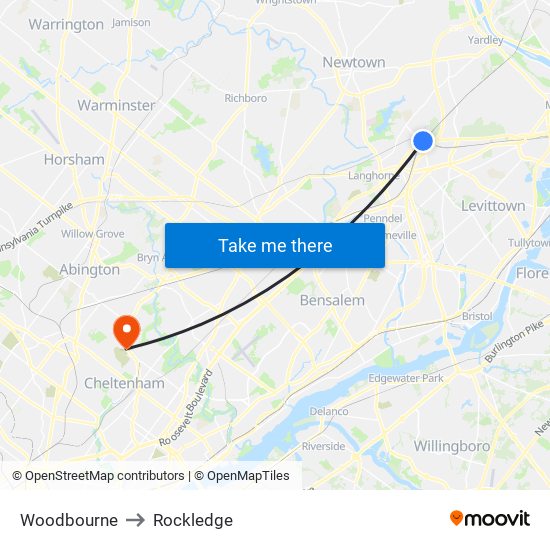 Woodbourne to Rockledge map