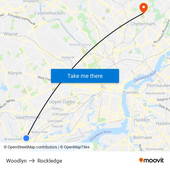 Woodlyn to Rockledge map