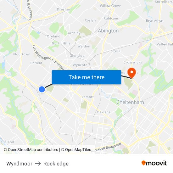 Wyndmoor to Rockledge map