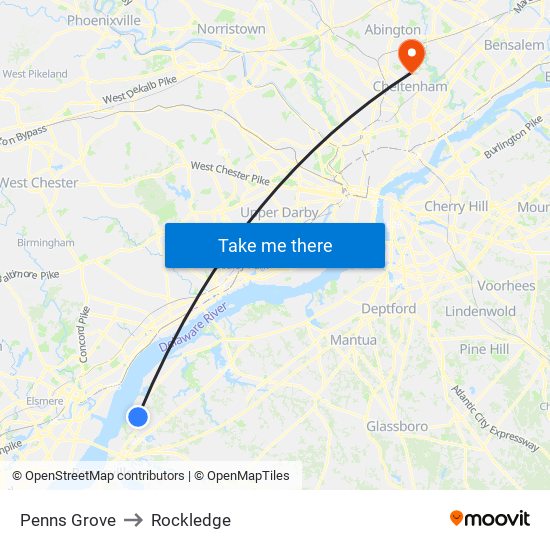 Penns Grove to Rockledge map