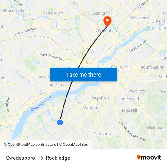 Swedesboro to Rockledge map