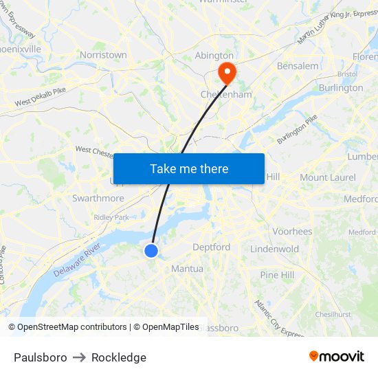 Paulsboro to Rockledge map