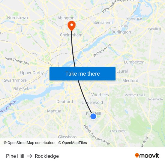 Pine Hill to Rockledge map