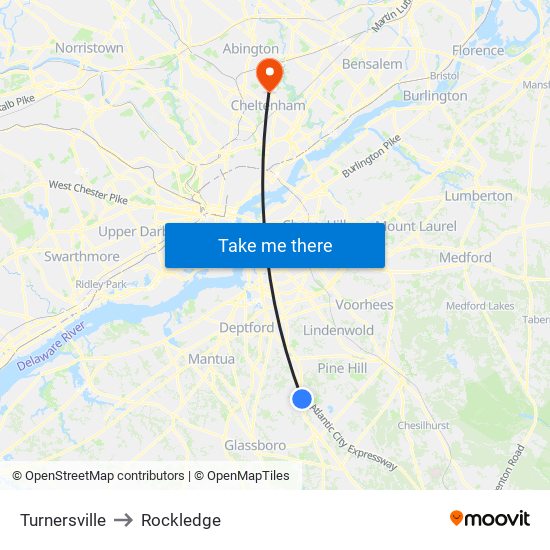 Turnersville to Rockledge map