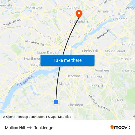 Mullica Hill to Rockledge map