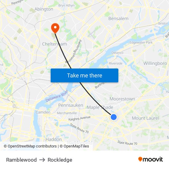 Ramblewood to Rockledge map