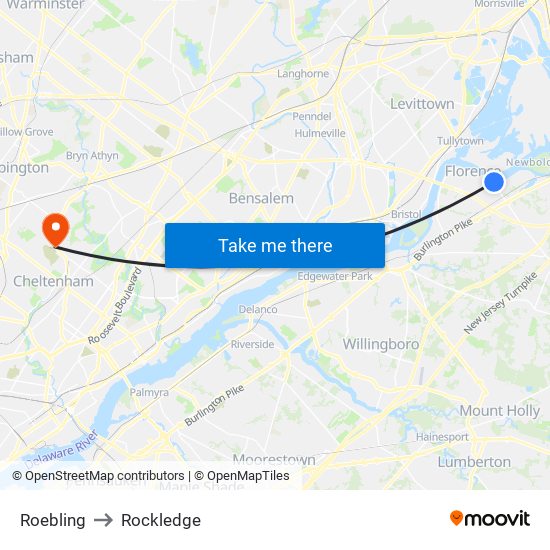Roebling to Rockledge map