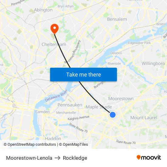 Moorestown-Lenola to Rockledge map