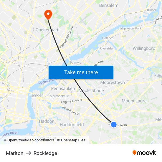 Marlton to Rockledge map