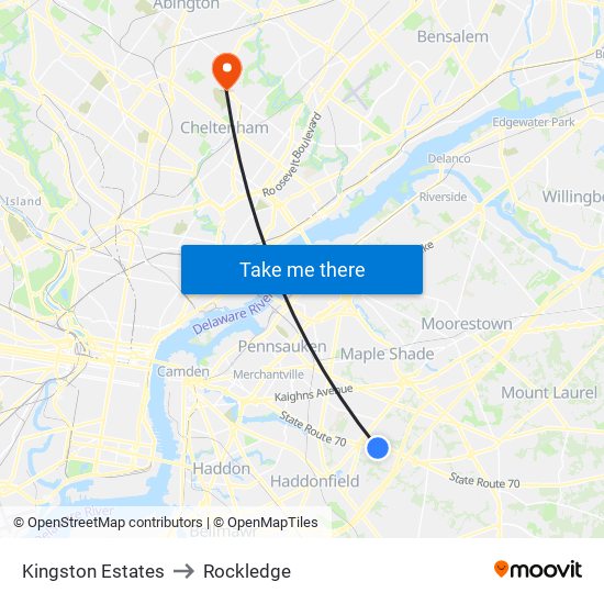 Kingston Estates to Rockledge map