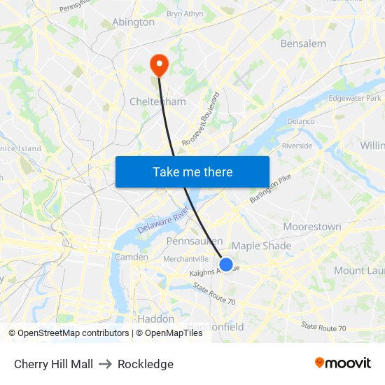 Cherry Hill Mall to Rockledge map