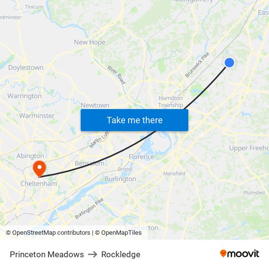 Princeton Meadows to Rockledge map