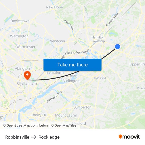 Robbinsville to Rockledge map