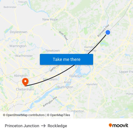 Princeton Junction to Rockledge map