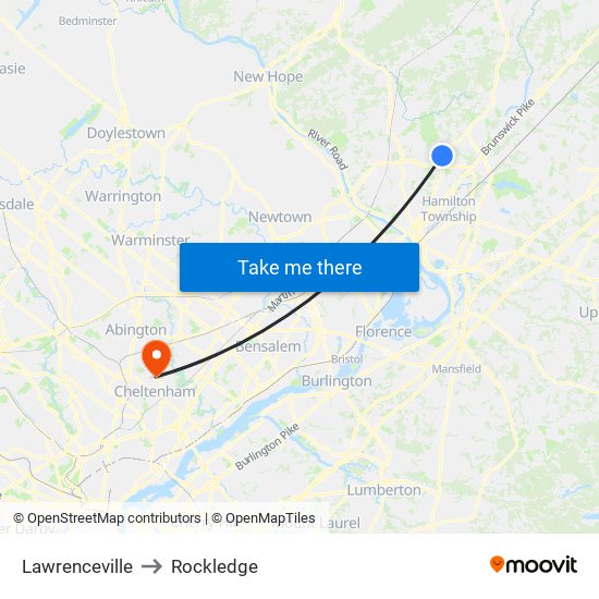 Lawrenceville to Rockledge map