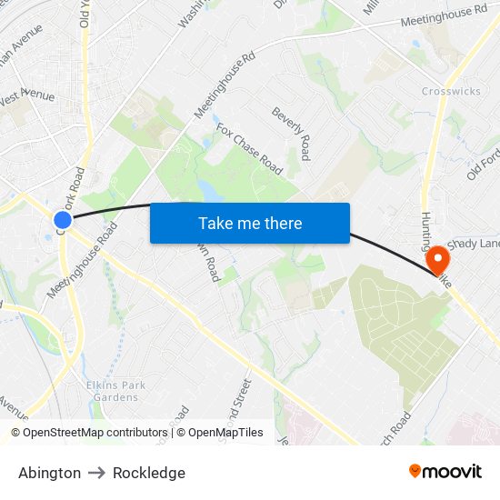 Abington to Rockledge map