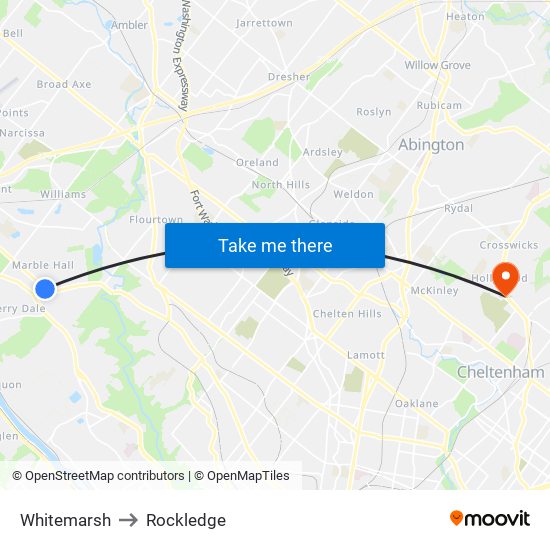 Whitemarsh to Rockledge map