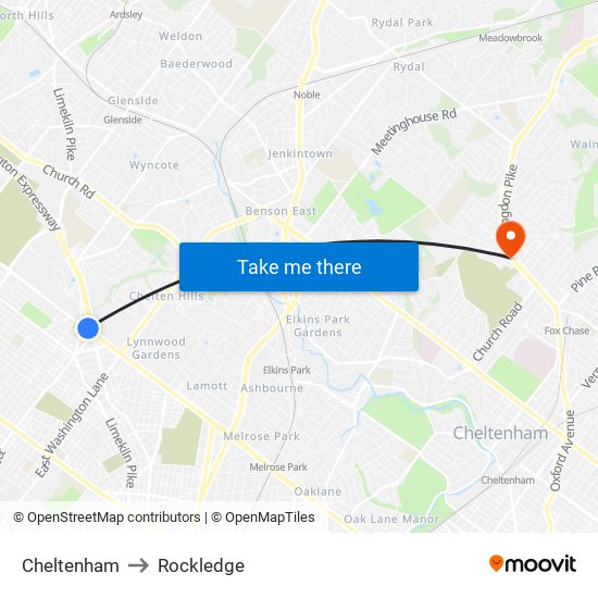 Cheltenham to Rockledge map