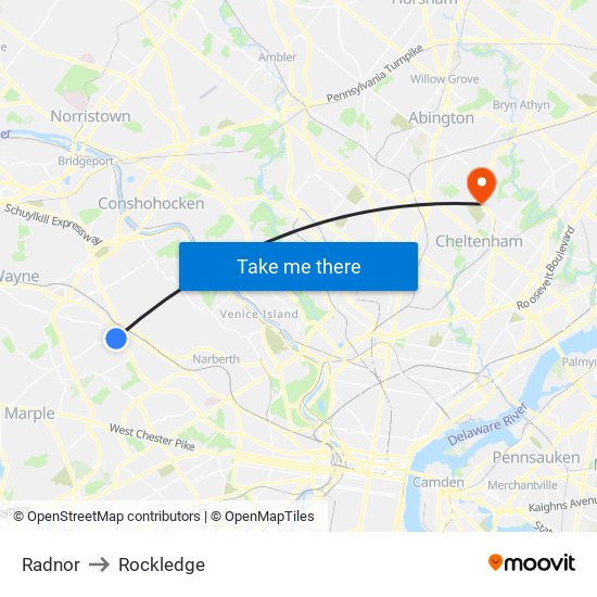 Radnor to Rockledge map