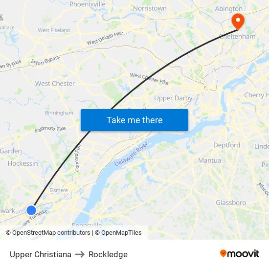Upper Christiana to Rockledge map