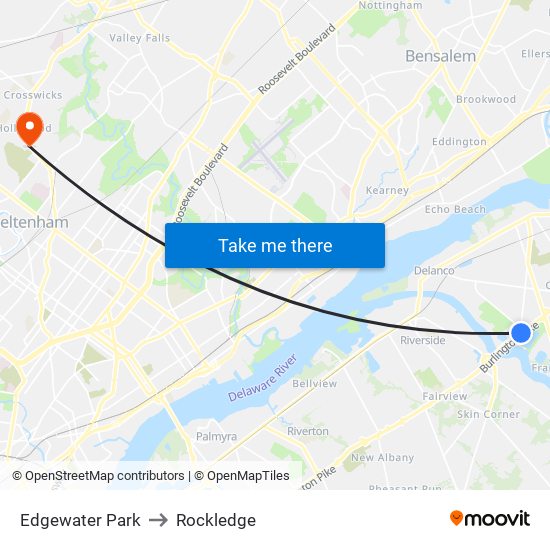 Edgewater Park to Rockledge map