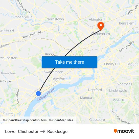 Lower Chichester to Rockledge map