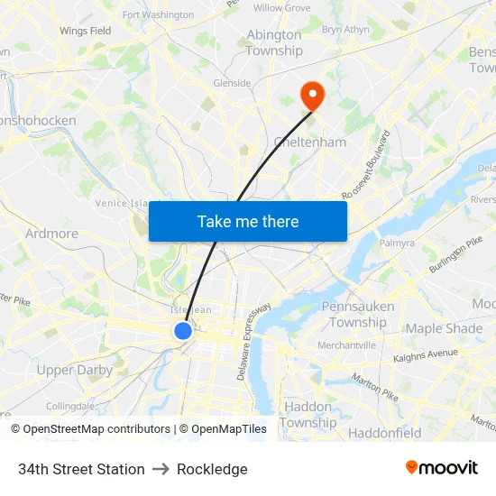 34th Street Station to Rockledge map