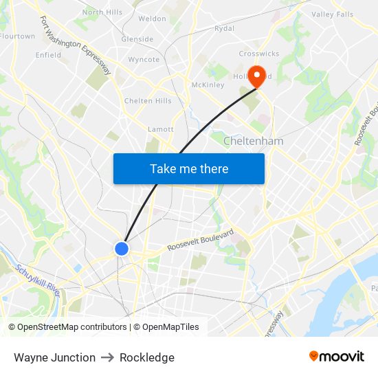 Wayne Junction to Rockledge map