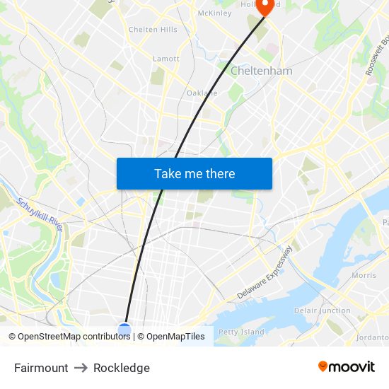 Fairmount to Rockledge map