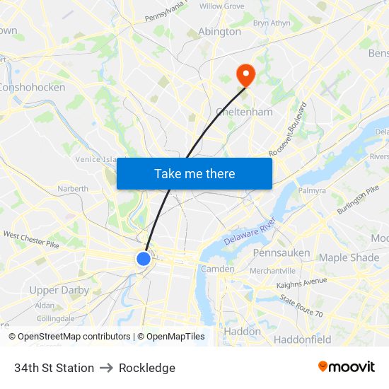 34th St Station to Rockledge map