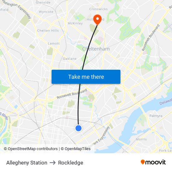 Allegheny Station to Rockledge map