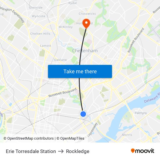 Erie Torresdale Station to Rockledge map