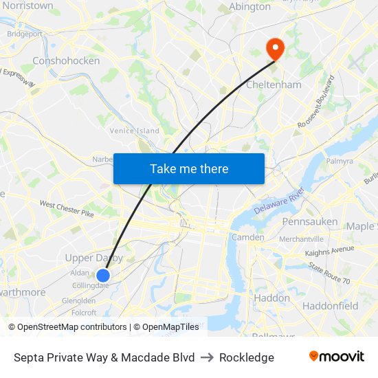 Septa Private Way & Macdade Blvd to Rockledge map