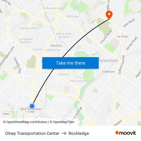 Olney Transportation Center to Rockledge map