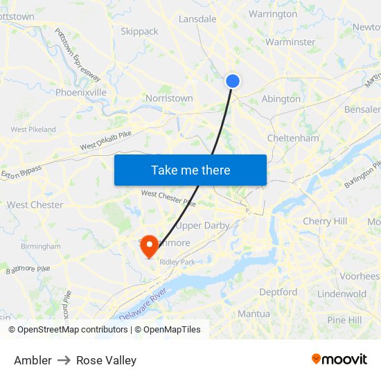 Ambler to Rose Valley map