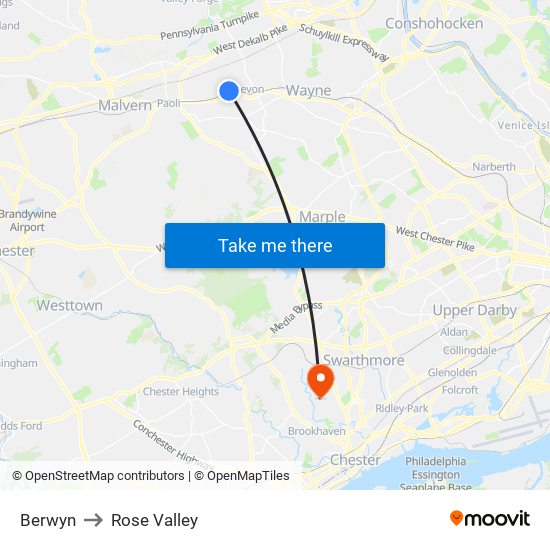 Berwyn to Rose Valley map