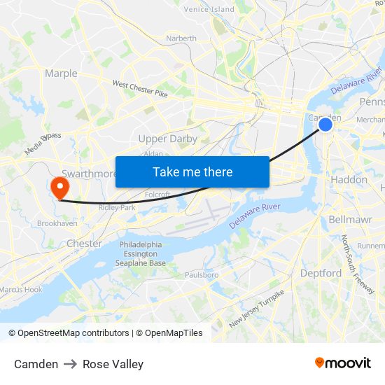 Camden to Rose Valley map