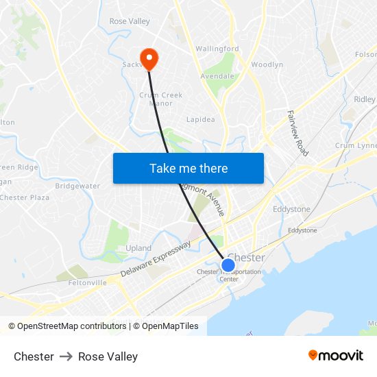 Chester to Rose Valley map