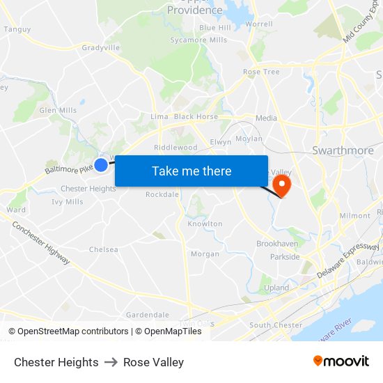 Chester Heights to Rose Valley map