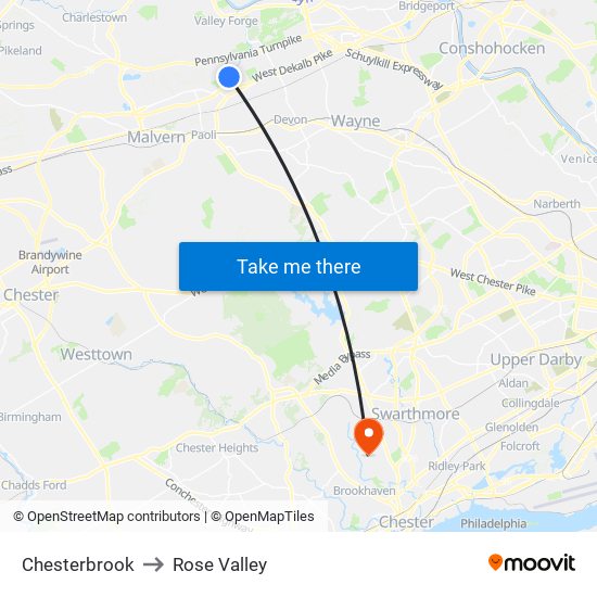 Chesterbrook to Rose Valley map