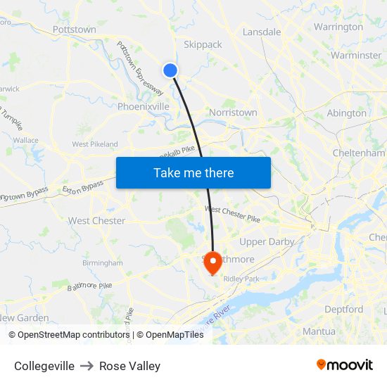 Collegeville to Rose Valley map
