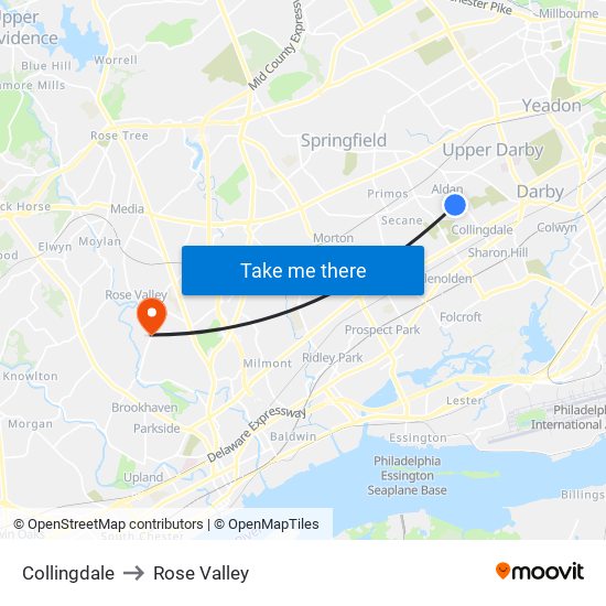 Collingdale to Rose Valley map