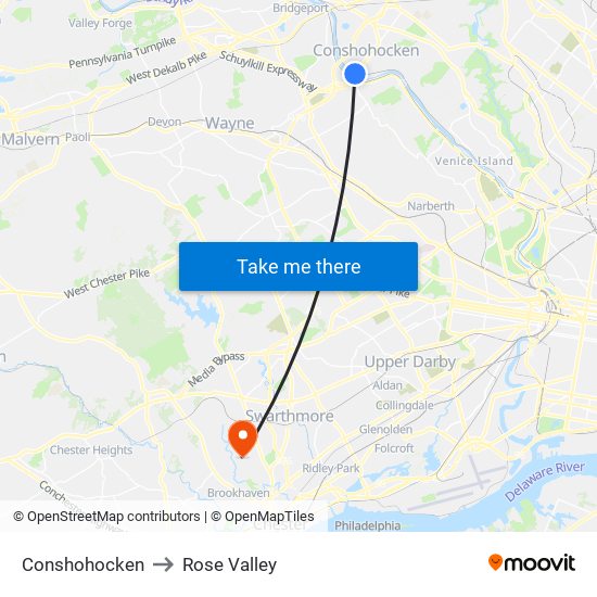 Conshohocken to Rose Valley map