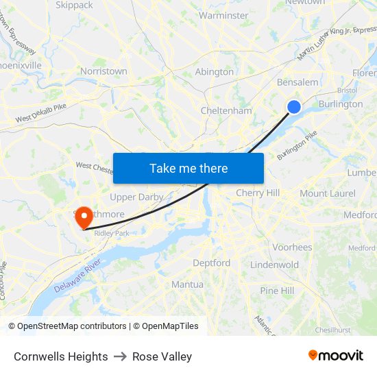 Cornwells Heights to Rose Valley map