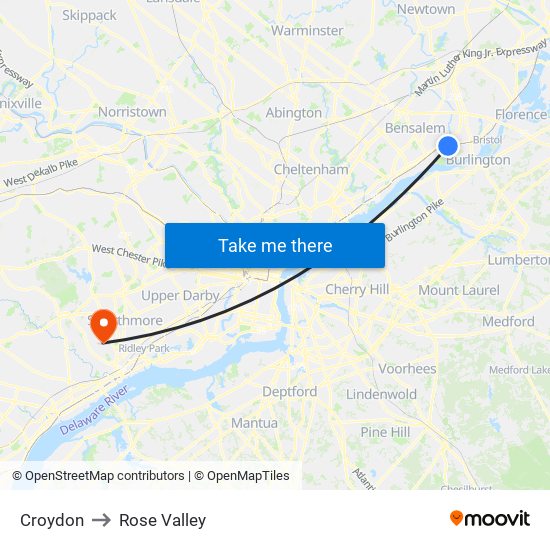 Croydon to Rose Valley map